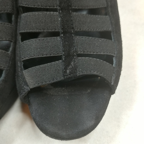 Paul Green Open Toe Platform Suede Black heels 4" - Picture 2 of 8